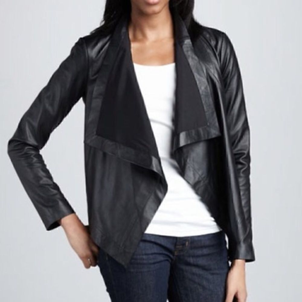 nwot PJK Patterson J Kincaid waterfall drape black leather jacket sz small